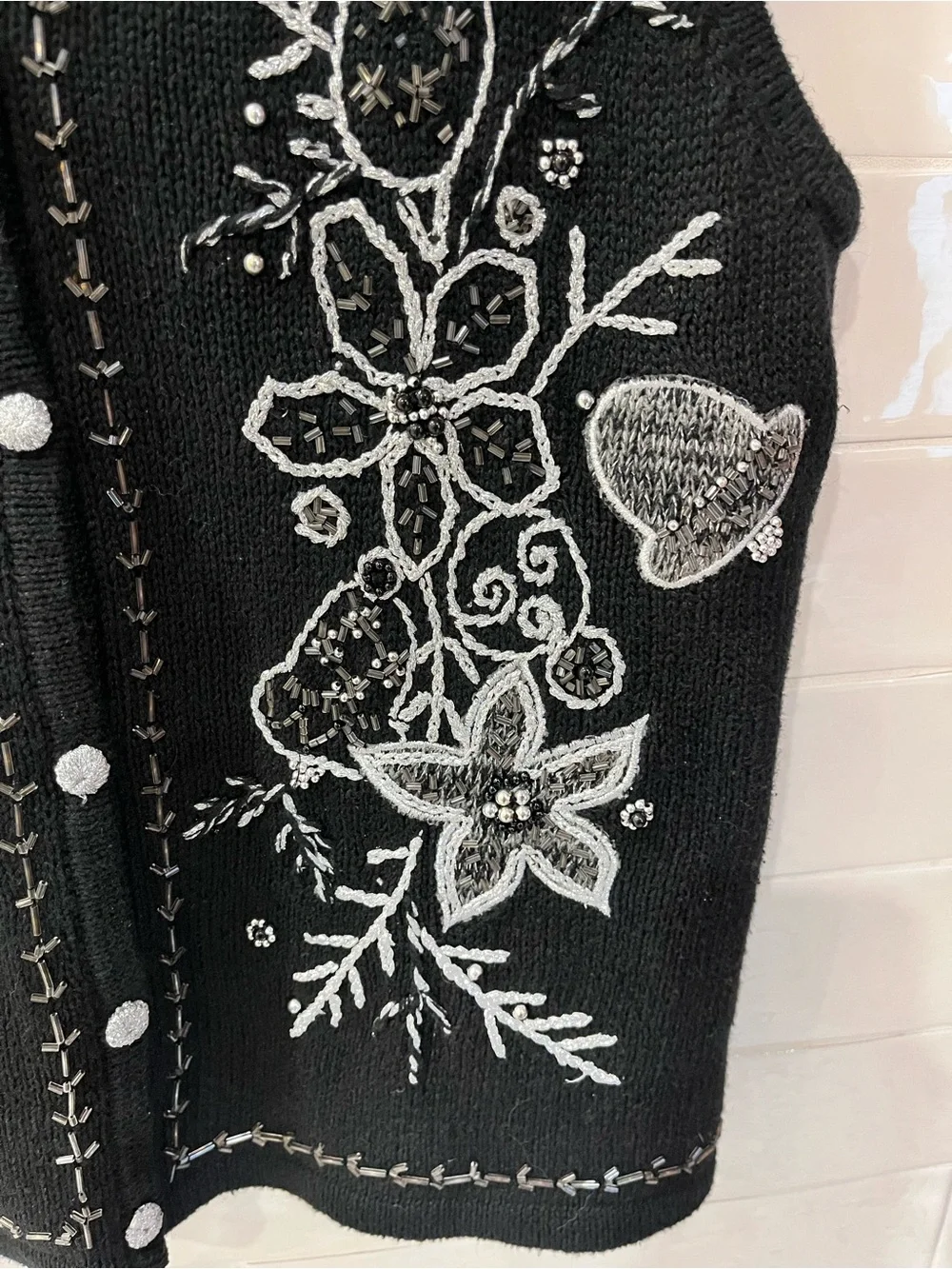 Vintage Studio Joy Christmas Sweater Vest Black & Silver Ugly Sweater Sz S